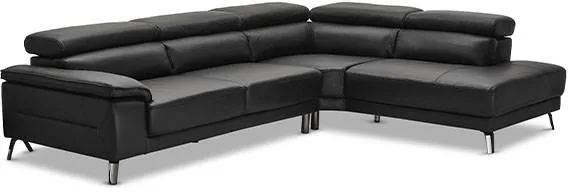 Napoli hörnsoffa med recline-funktion - svart läder - höger sida