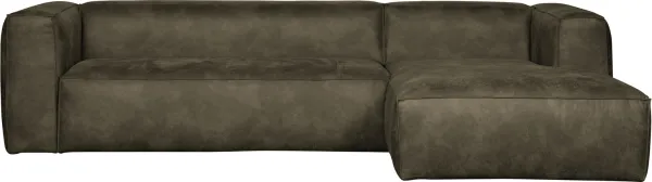 Bean, högervänd hörnsoffa, armégrön, H73x175x305 cm, läder