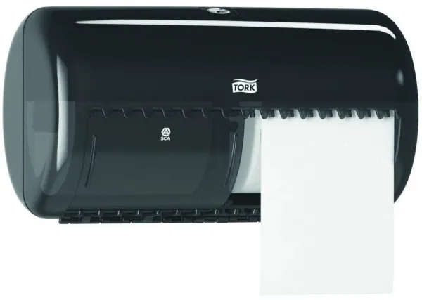 Tork Twin Dispenser, för toalettpapper, 2 rullar, svart, T4